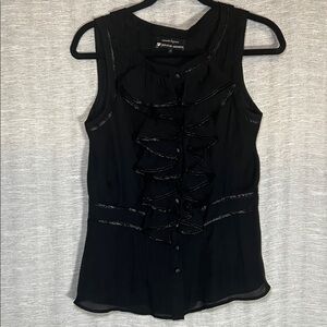 Nanette Lepore Bergdorf Goodman Black Silk Ruffle Sleeveless Blouse Size 10